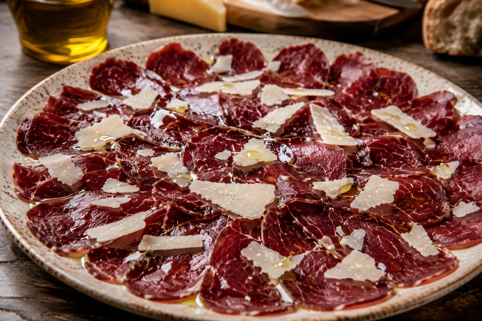 Cecina con aceite de oliva y virutas de Manchego