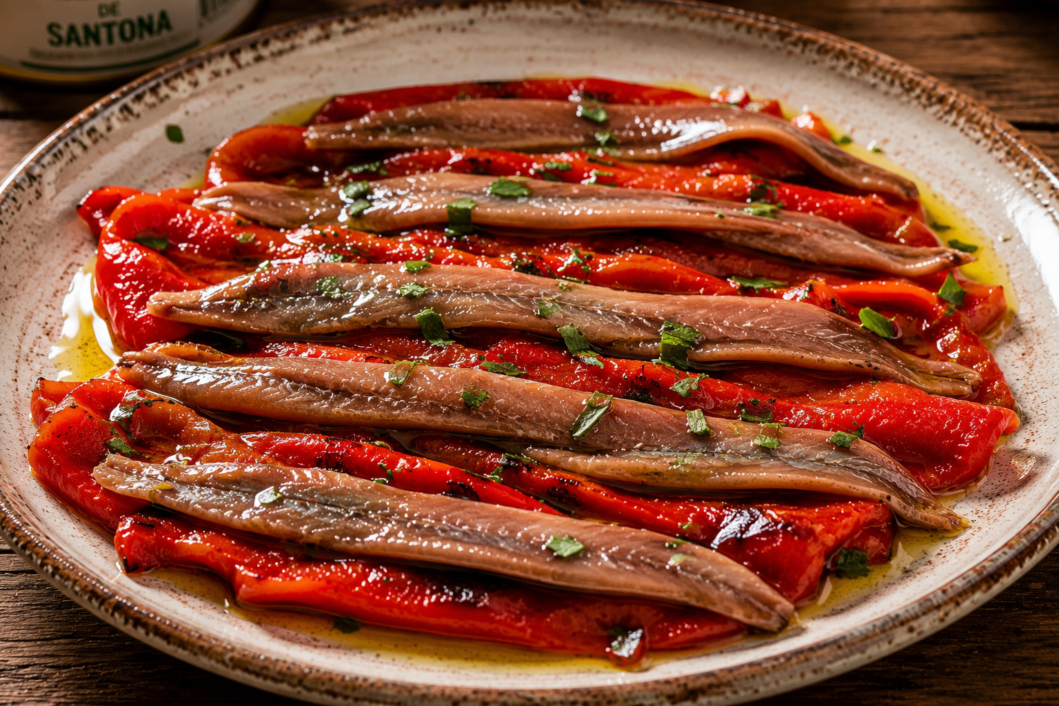 Anchoas de Santoña con pimientos asados